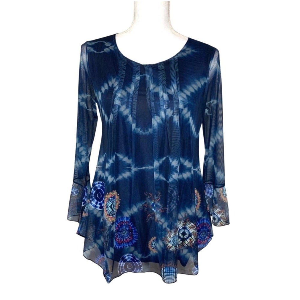 🔥Desigual Blue Bohemian Relaxed Lined Mesh Blouse Euro Women's XS NWOT